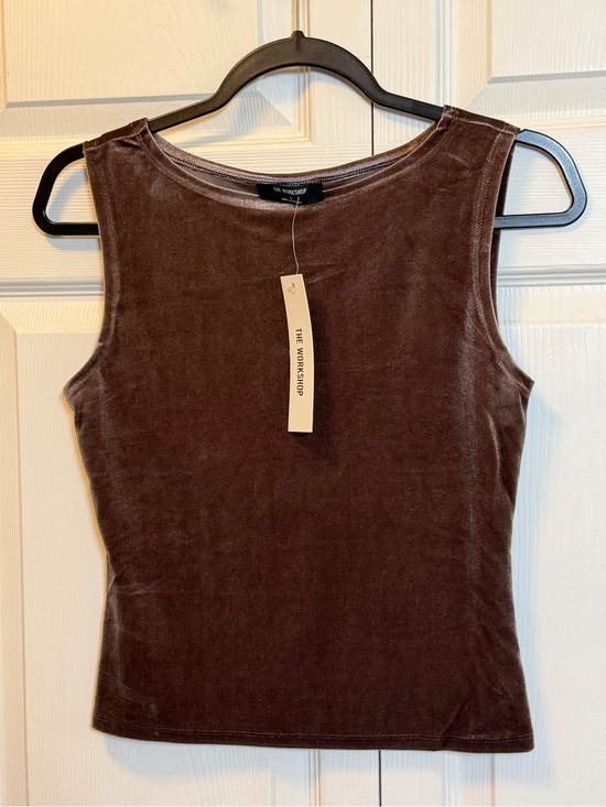 The Workshop Tops - The Workshop Brown Velvet Sleeveless Tank Top Size Large NWT Soft Stretch